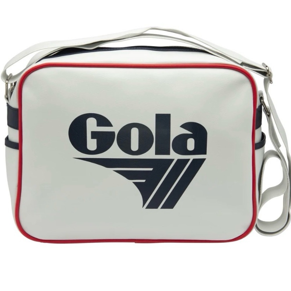 Gola White Messenger Bag with Navy Logo and Red Trim